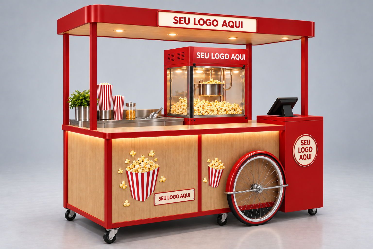 Carrinho comercial personalizado para venda de pipoca